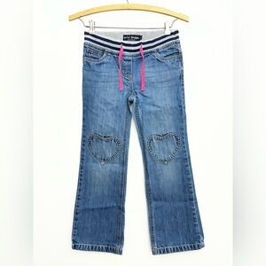 Mini Boden Girls 9 Heart Knee Patches Pull-On Denim Jeans Pants Blue Drawstring